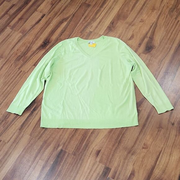 GUC Vneck Green Denim & Co Knit Sweater - Picture 1 of 5